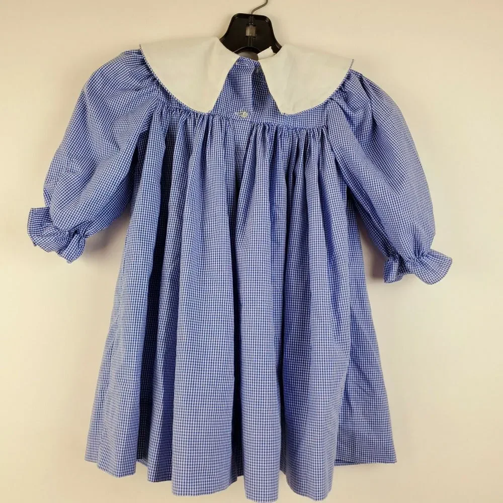 Amanda Remembered Blue Gingham Handmade Dress 2T Embroidered Collar GUC‎